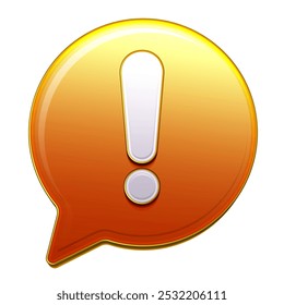 Icono de chat de burbuja naranja aislado con símbolo de precaución