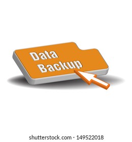 Isolated orange button with the text data backup and a cursor ready to press the button