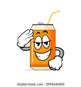 Isolated orange can drink cartoon mascot giving respectful hand vector graphics