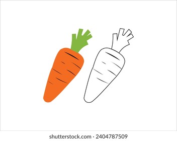 Dibujo de zanahoria anaranjada aislada,Diseño de zanahoria coloreada,Fijación de zanahoria realista con íconos aislados de verduras frescas cortadas en diferentes formas en ilustración vectorial de fondo en blanco,iso de zanahorias frescas