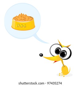 Isolated orange cartoon dog dreaming about food. vector illustration.