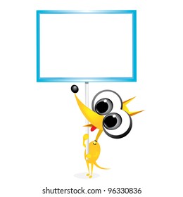  Isolated orange cartoon dog holding sign (add your own message) . vector illustration.