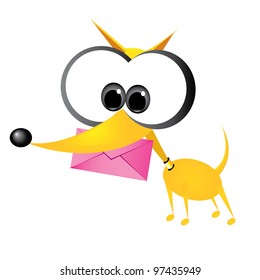 Isolated Orange Cartoon Dog Holding Envelope. Vector Illustration.