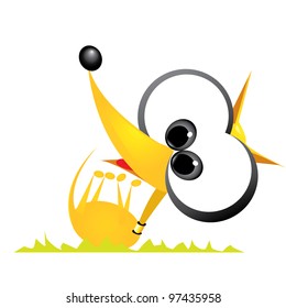 Isolated orange cartoon dog playing on grass . vector illustration.