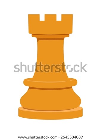 Isolated Orange Chess Rook Piece on White Background, Simple Detailed Tower for Game