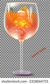 Einziger orangefarbener Cocktail mit Eis und einer Scheibe Orange auf transparentem Hintergrund
