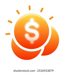 Isolated orange coins with dollar sign