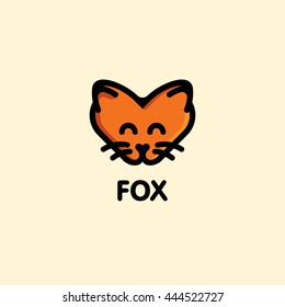 Isolated orange color fox logo . Children toy vector illustration. Cartoon character. Animal logotype.