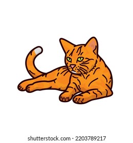 Isolated Orange Colored Cat Vector Illustration For Ginger Cat Appreciation Day Day On September 1st. Filled Outline Cartoon Style.