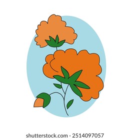 Isolated orange flower branch. Single flower. Blue background. Vector. 
illustration of a flower

