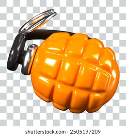 Einzige orangefarbene Granate in horizontaler Position. Helle Sprengstoffe im realistischen Stil