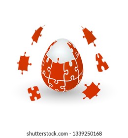 Isolated orange jigsaw egg easter egg. Abstract conceptual Easter logo. Vector isolated 3D object illustration