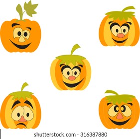 Isolated Orange Pumpkins, Cartoon Pumpkins