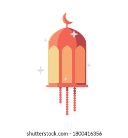Isolated orange ramadan lantern with moon design, Islamic muslim religion culture belief religious faith god spiritual meditation and traditional theme Vector illustration
