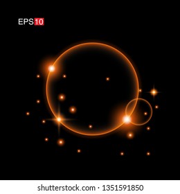 isolated orange Rays with lens flare, Sun flare, flare on the black background. Vector Illustration