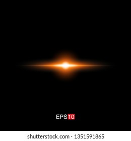 isolated orange Rays with lens flare, Sun flare, flare on the black background. Vector Illustration
