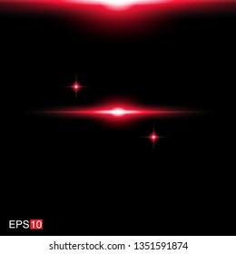 isolated orange Rays with lens flare, Sun flare, flare on the black background. Vector Illustration