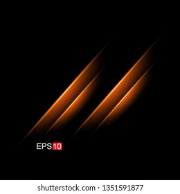 isolated orange Rays with lens flare, Sun flare, flare on the black background. Vector Illustration