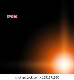 isolated orange Rays with lens flare, Sun flare, flare on the black background. Transparent Vector Illustration