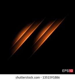 isolated orange Rays with lens flare, Sun flare, flare on the black background. Vector Illustration
