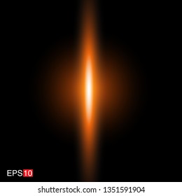 isolated orange Rays with lens flare, Sun flare, flare on the black background. Vector Illustration