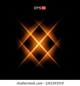 isolated orange Rays with lens flare, Sun flare, flare on the black background. Transparent Vector Illustration