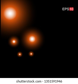 isolated orange Rays with lens flare, Sun flare, flare on the black background. Vector Illustration