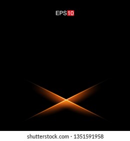 isolated orange Rays with lens flare, Sun flare, flare on the black background.  Vector Illustration