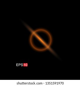 isolated orange Rays with lens flare, Sun flare, flare on the black background. Vector Illustration
