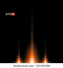 isolated orange Rays with lens flare, Sun flare, flare on the black background.  Vector Illustration