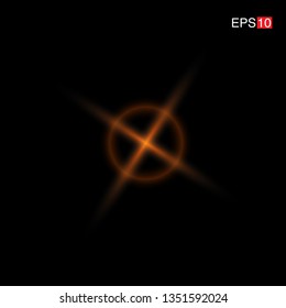 isolated orange Rays with lens flare, Sun flare, flare on the black background. Vector Illustration