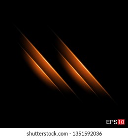 isolated orange Rays with lens flare, Sun flare, flare on the black background. Vector Illustration