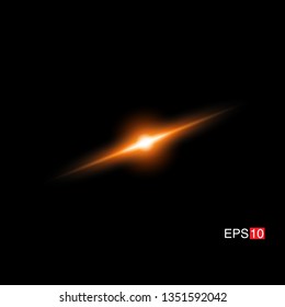 isolated orange Rays with lens flare, Sun flare, flare on the black background. Vector Illustration