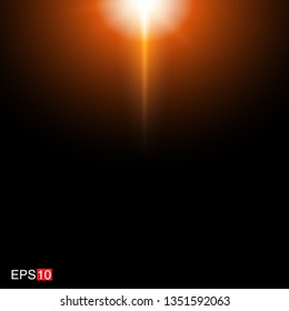 isolated orange Rays with lens flare, Sun flare, flare on the black background. Transparent Vector Illustration