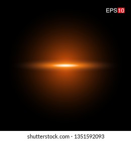 isolated orange Rays with lens flare, Sun flare, flare on the black background. Transparent Vector Illustration