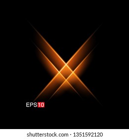 isolated orange Rays with lens flare, Sun flare, flare on the black background. Vector Illustration