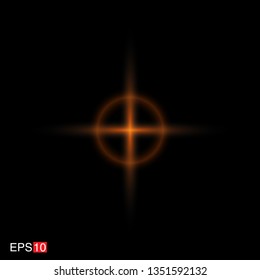 isolated orange Rays with lens flare, Sun flare, flare on the black background. Vector Illustration