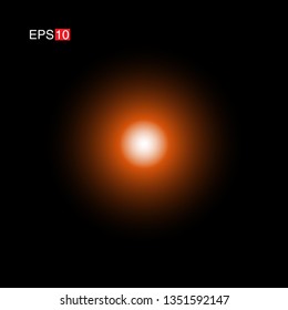 isolated orange Rays with lens flare, Sun flare, flare on the black background. Vector Illustration