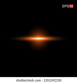 isolated orange Rays with lens flare, Sun flare, flare on the black background. Vector Illustration