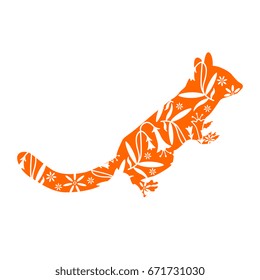 Isolated orange silhouette of a chipmunk with floral pattern inside.