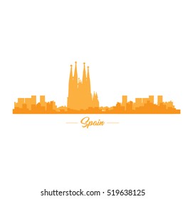 Isolated orange skyline of Barcelona, Vector illustration