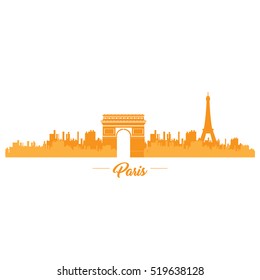 Isolated orange skyline of Paris, Vector illustration