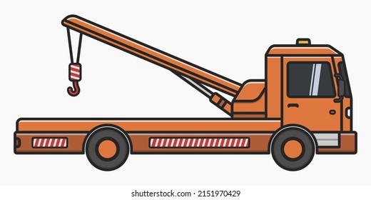 isolated orange tow truck simple design side view vector flat illustration