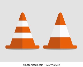 isolated orange white traffic cone on grey background paperwork style flat vector design
