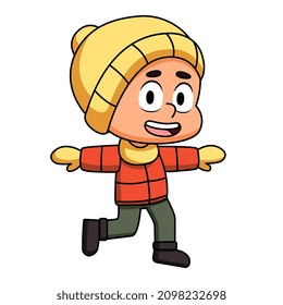 Vector de ilustraciones de niños de ropa de invierno anaranjado aislado