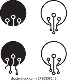 Conjunto de iconos de niebla de orbe aislado, Icono de estilo de sistema de niebla de orbe, Icono de símbolo de circuito digital de niebla de orbe, Icono de tecnología Abstractas de estilo de circuito negro, Vector de rutas de circuito mínimas