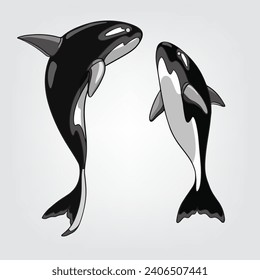 Isolated orcas on white background simple cartoon design. 