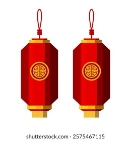 Isolated Oriental Red Lanterns for Decoration in Flat Design, Asian Ornaments clip art for Festival greeting card and Web Banner, Editable vector stock