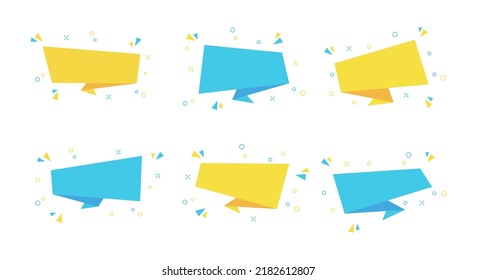 Isolated origami style sale sticker collection, horizontal web price label, flat color promotion tag set, abstract festive promo offer, geometric rectangle discount banner, vector graphic