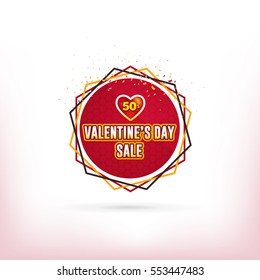 Isolated Origami Style Web Banner, Flyer, Poster. Red Colors Valentine's Day Sale Ad, Vector Business Advertising Theme Shopping Illustration and Confetti